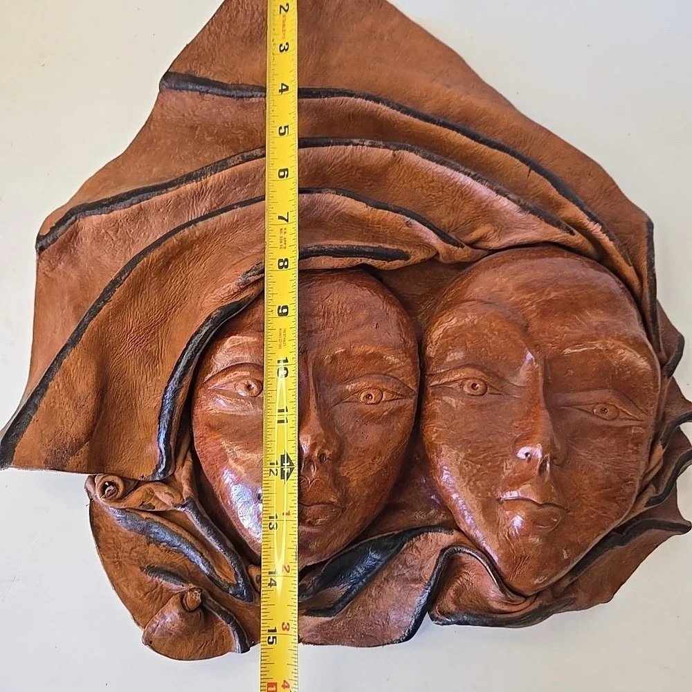 Women Double Face 3D Molded Handmade Leather Folk‎ Art Sculpture Wall Decor